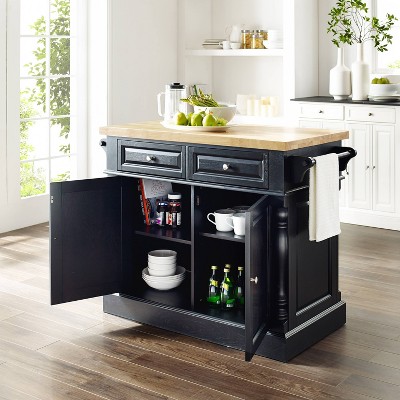 Black Hardwood Butcher Block Top Kitchen Island