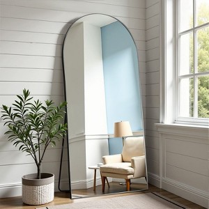 PexFix 31 in. W x 71 in. H Full Length Arched Free Standing Body Mirror Metal Framed Wall Mirror Large Floor Mirror in Black - 1 of 4