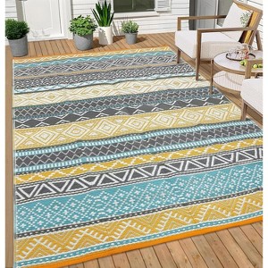 Camping Rug for Balcony Washable Easy-Clean Non-Slip Carpet Modern Boho Plastic Carpet Stain-Resistant RV Area Rug for Patio Picnic Beach - 1 of 4