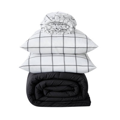 Twin XL Black and Gray Microfiber Reversible Bed in a Bag Set