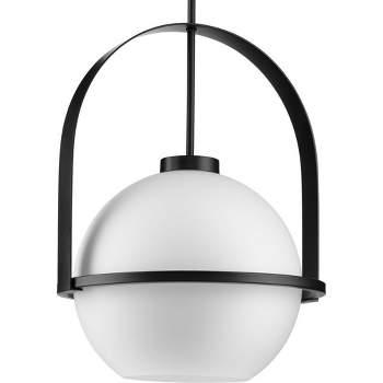 Progress Lighting Delayne 1-Light Pendant, Matte Black, Opal Glass Globe, Mid-Century Design, 16.12" Width, 21.62" Height