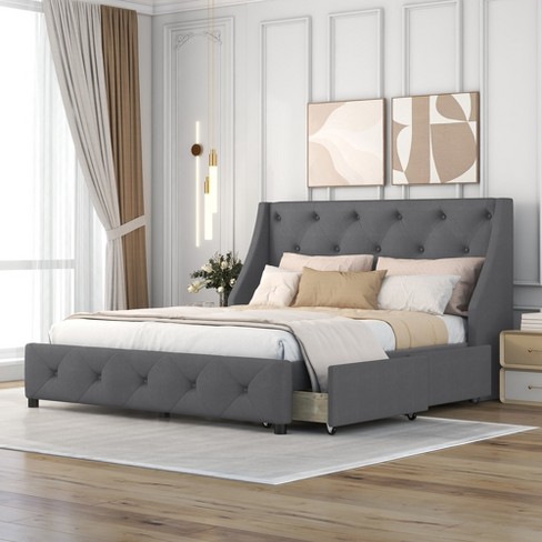 Upholstered King Platform Bed Storage