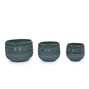 SEVOBAL Planters 3-Piece Modern Ceramic Glossy Flower Pots, Frost-Resistant with Drainage Holes for Indoor, Outdoor, Green, 19.69"*19.69"*15.75" - 1 of 4