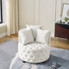 DOMETOUR Velvet Upholstered Swivel Chair for Living Room, with Button Tufted Design and Movable Wheels, Including 3 Pillows, Beige - 2 of 4