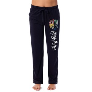 Harry Potter Women's Hogwarts House Crest Sleep Lounge Pajama Pants Black - 1 of 3