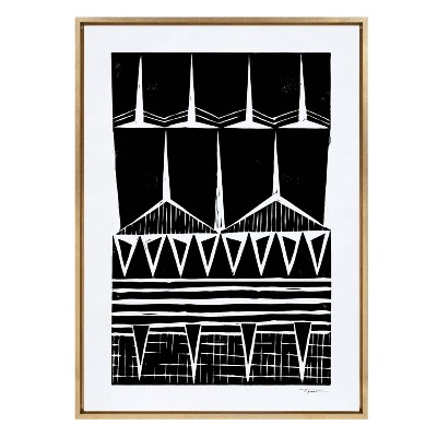 Modern Black and White Geometric Canvas Print with Gold Frame