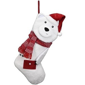 Aoibox 1 Piece 21 Inch Red White Velvet Polar Bear Christmas Stocking with Envelope Bag Personalized Fireplace Hanging Holiday Decor - 1 of 4
