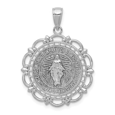 Black Bow Jewelry 14k Yellow or White Gold Round Filigree Miraculous Medal Pendant, 22mm
