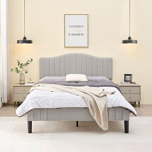 VECELO Bed Frame, Upholstered Platform Bed with Sheepskin Fabric Adjustable Headboard - 1 of 4