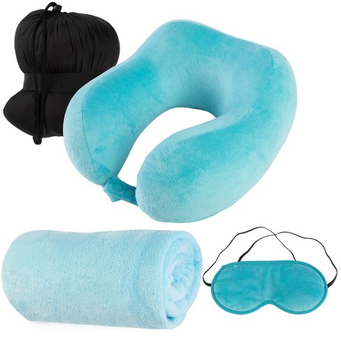 Home complete Travel Neck Pillow Set With Fleece Blanket And Eye