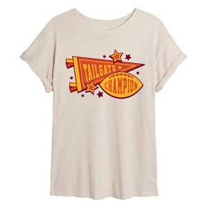 Women's Instant Message Tailgate Champions Oversized Graphic T-Shirt - Birch - Large - 1 of 4