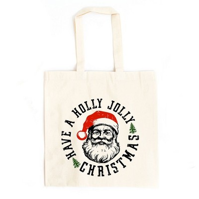 City Creek Prints Holly Jolly Santa Canvas Tote Bag - 15x16 - Natural ...