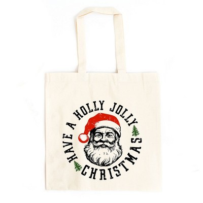 City Creek Prints Holly Jolly Santa Canvas Tote Bag - 15x16 - Natural