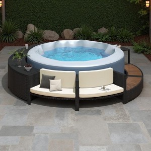 Outdoor Patio Rattan Spa Surround Frame Sofa Set with Storage Spaces, Bench and Cushions - 1 of 4
