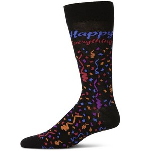 Memoi Men's Happy Everything Rayon From Bamboo Crew Socks Black 10-13 - 1 of 4