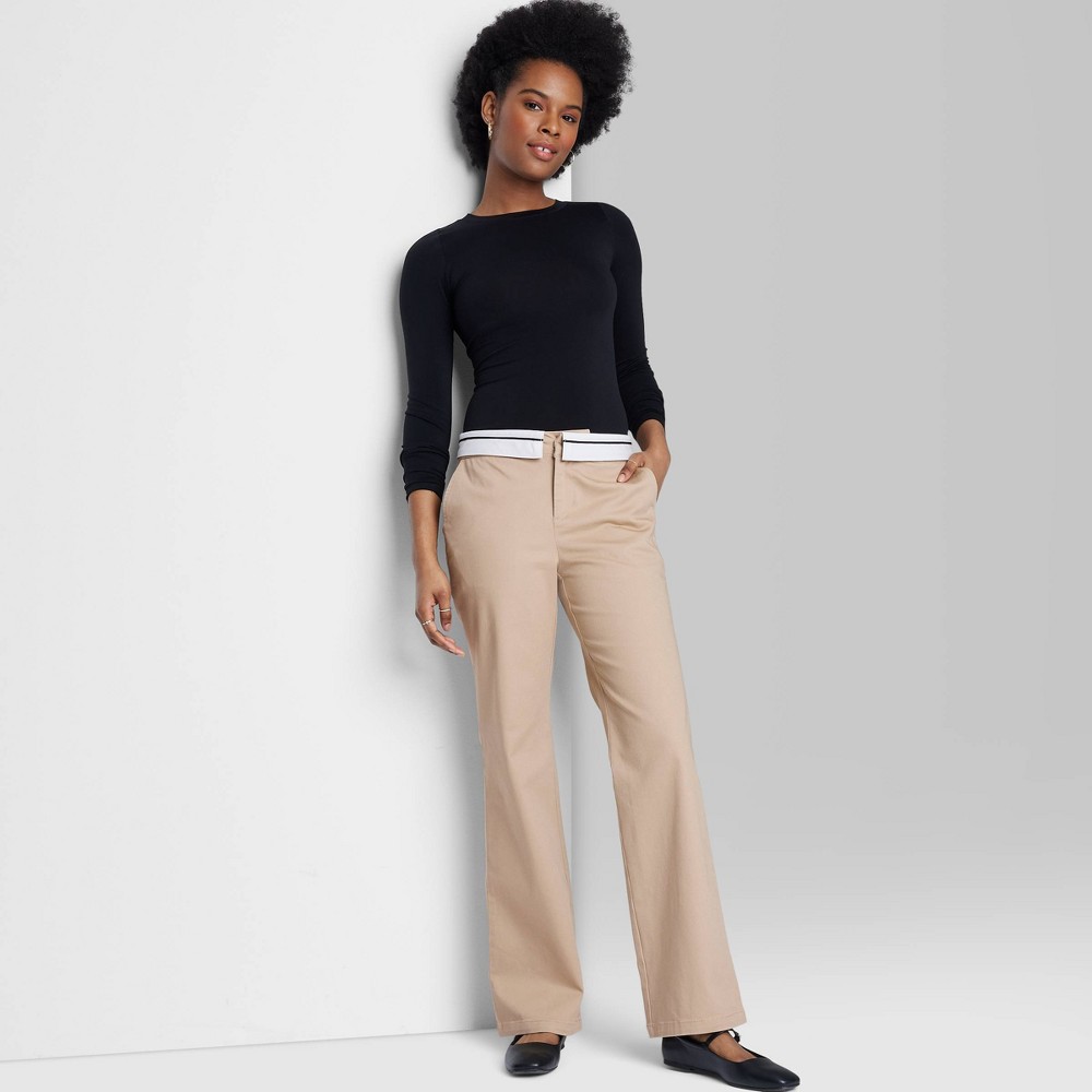Women's Mid-Rise Foldover Straight Chino Pants - Wild Fable™ Light Taupe 6
