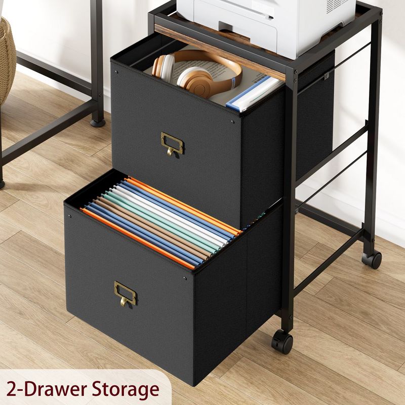 2 Drawer File Cabinet, Fabric Vertical File Cabinet with Wheels, Cabinet for Home Office Fits A4 or Letter Size, Small Under Desk Storage Cabinet, 4 of 8