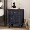 Vintage Nightstand Wood Nightstand End Table Accent Table Side Table with 2 Drawers & Roman Column Legs, Dark Blue/Antique White - ModernLuxe - 2 of 4