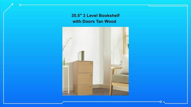 35.5" 3 Level Bookshelf with Doors Tan Wood - Ore International, 2 of 4, play video