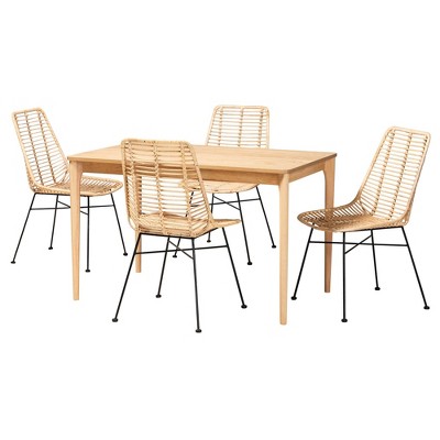 Manhattan Natural Oak and Rattan 5-Piece Dining Set