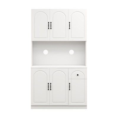 GlasFlength Decorative Storage Cabinets with 8-Tier Shelves and 1 Drawer, for Kitchen, Dining Room and Living Room, White, 39.76"*14.68"*70.86"
