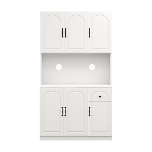 GlasFlength Decorative Storage Cabinets with 8-Tier Shelves and 1 Drawer, for Kitchen, Dining Room and Living Room, White, 39.76"*14.68"*70.86" - 1 of 4