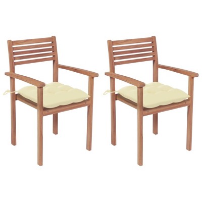 vidaXL Patio Chairs 2 pcs with Cream White Cushions Solid Teak Wood