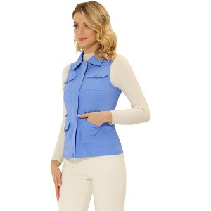 Allegra K Women's Zip-Up Sleeveless Turn Down Collar Cargo Utility Vest with Pockets - 1 of 4