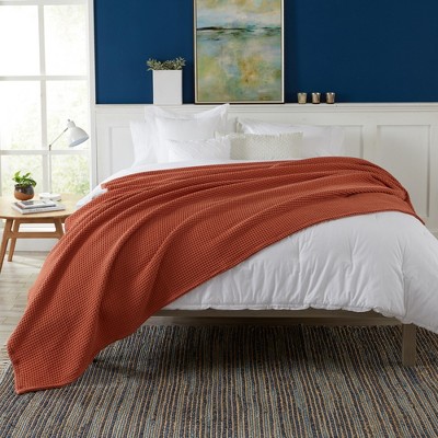 Full Burnt Orange Cotton Waffle Weave Bed Blanket