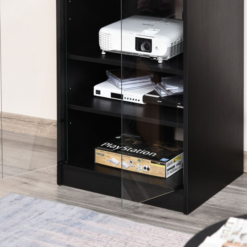 HOMCOM 5-Tier Media Stand Cabinet with 3-Level Adjustable Shelves, Tempered Glass Doors, and Cable Management, 5 of 8