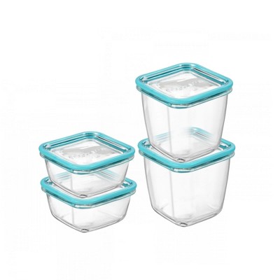 Bormioli Rocco Frigoverre Future Glass Kitchen Storage Containers, Set of 4 - 25.25 oz & 14.25 oz Food Jars with Lids - Airtight Glass Containers