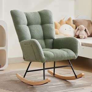 Nursery Rocking Chair,Living Room Glider Rocker for Breastfeeding, Comfy Accent Chairs,Plush Teddy Upholstered Armchairs,High Backrest,Relaxing Chair - 1 of 4