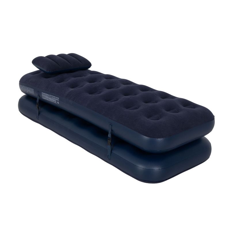 Pool Central 6.25' Navy Blue 3 in 1 Inflatable Flocked Air Mattress with Pillows, 2 of 10