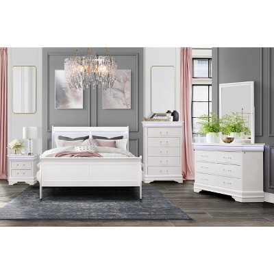 Vynxaria Charlston White Nightstand with LED Lighting ¨C Stylish, Functional, and Spacious 2-Drawer Design for Modern Bedrooms