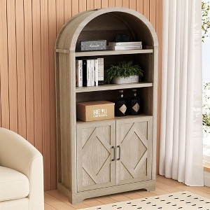 Dyonery 71" Tall Arched Bookcase Cabinet with Doors,5 Tier Mid-Century Modern Arched Cabinets with Storage&Open Adjustable Shelves,for Any Room, Gray - 1 of 4