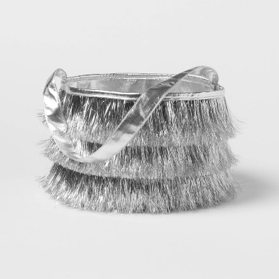 Round Fringed Decorative Easter Basket Silver - Spritz™