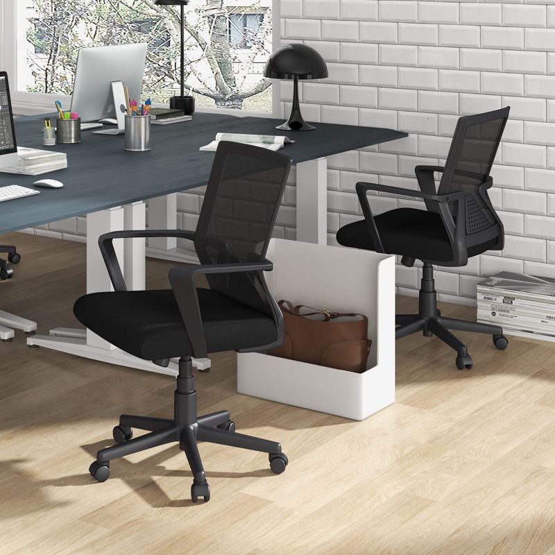 Costway Mesh Office Chair Swivel  Rocking Chair Adjustable w/ Armrests & Lumbar Support, 2 of 11