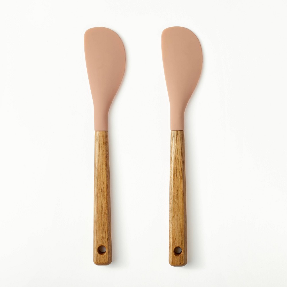 Photos - Other Accessories 2pk Acacia Wood/Silicone Mini Spatula Set Terracotta Orange - Figmint™