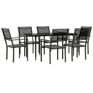 vidaXL Patio Dining Set Outdoor Table and Chair Black Steel and Textilene - 63" Table Length 6 Items - 1 of 4