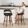 SKRAN Swivel PU Leather Bar Stools Set of 2  Walnut Counter Height Bar Stools with Back and Arms Curved Back & Adjustable Anti-slip Foot Pads - 2 of 4