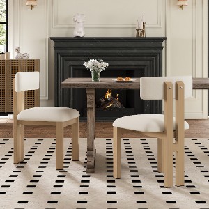 Lyngins Modern Armless Dining Chairs (Set of 2) – Polyester Blend Upholstered Kitchen Chair with Black Metal Legs, Living Room Chair - 1 of 4