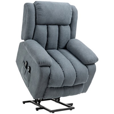 HOMCOM Power Lift Chair for Elderly Big and Tall with Massage, Linen Fabric Upholstered Recliner Sofa Chair with Remote Control, Side Pockets, Gray