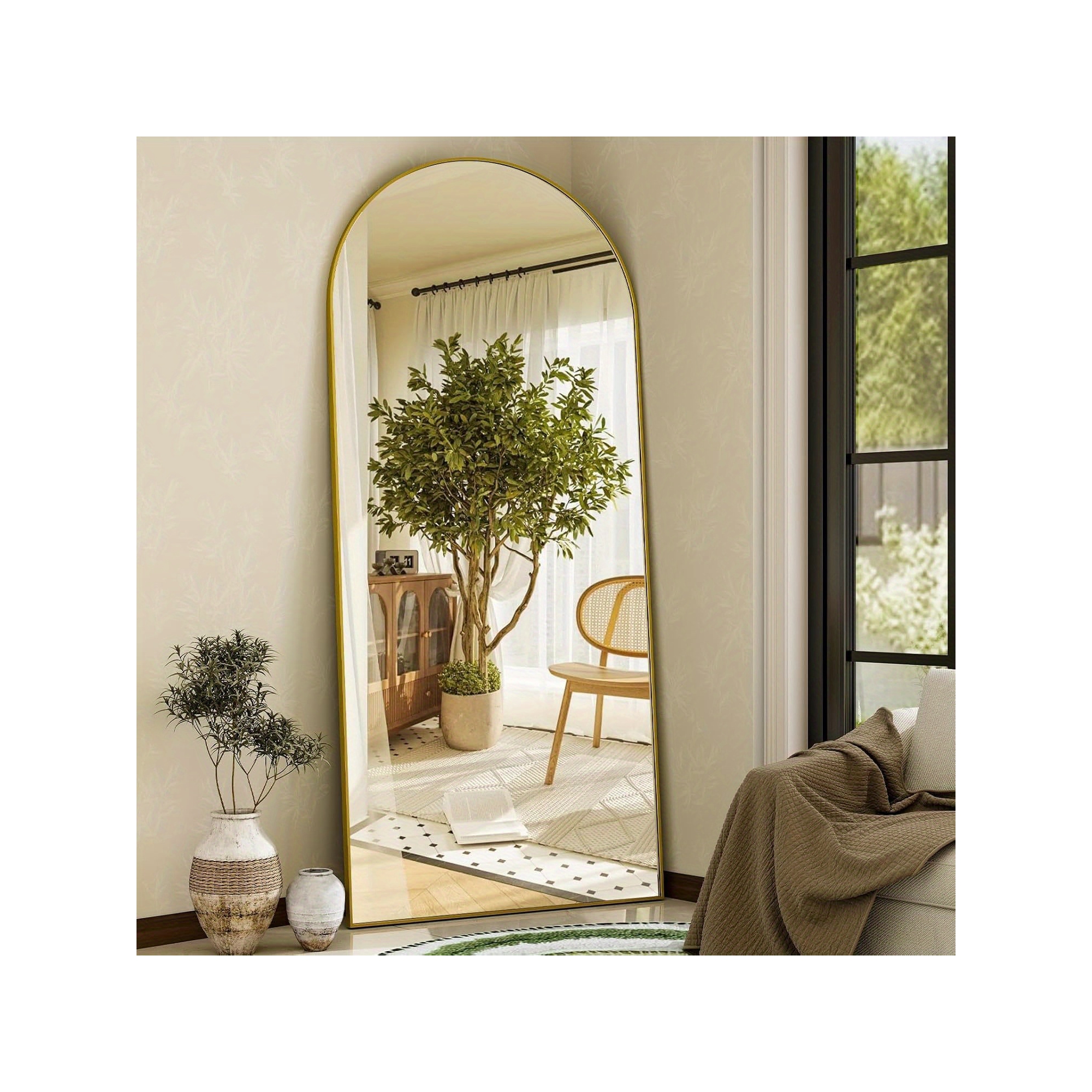 BEAUTYPEAK Arched Full Length Mirror with Stand, Bedroom Floor Mirror