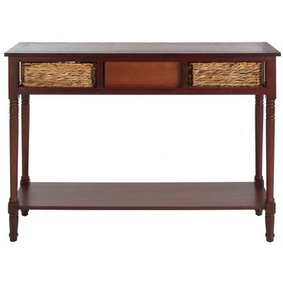 Christa Cherry Pine Console Table with Rattan Storage