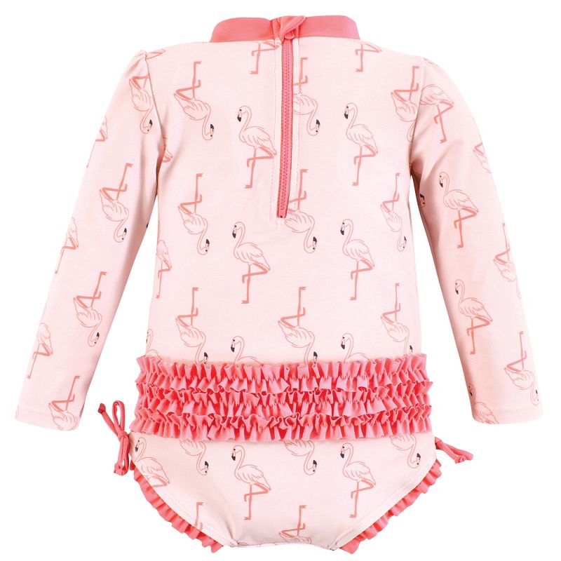 Hudson Baby Girls Rashguard Toddler Swimsuit, Pink Flamingo, 2 of 3
