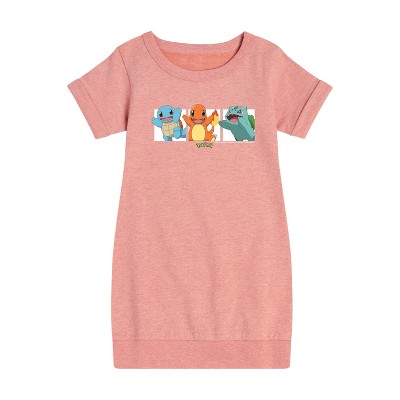 - Pokémon - Squirtle, Charmander and Bulbasaur Graphic Short Sleeve Fleece Dress