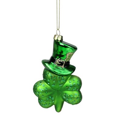 Northlight 5" Shamrock Leaf with Top Hat Glass St. Patrick's Day Ornament - Green