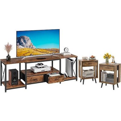 Gericco Night Stand Set 2 with 19'' D Large Tabletop and 3 Fabric Drawer, Bedside Tables with Fast Charging Station, Spacious Storage