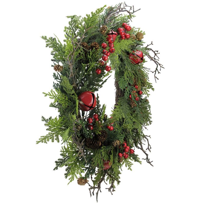 Northlight 24” Unlit Red Jingle Bell, Berry and Pine Cone Artificial Christmas Wreath, 2 of 4