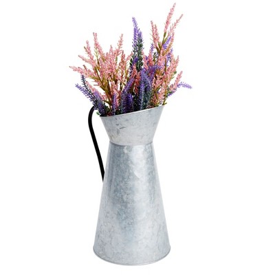 Rustic Galvanized Metal Pitcher Vase with Handle, 12 Inches